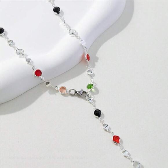 Y Lariat Sterling Silver Zircon Multicolor Necklace - Picture 5 of 7